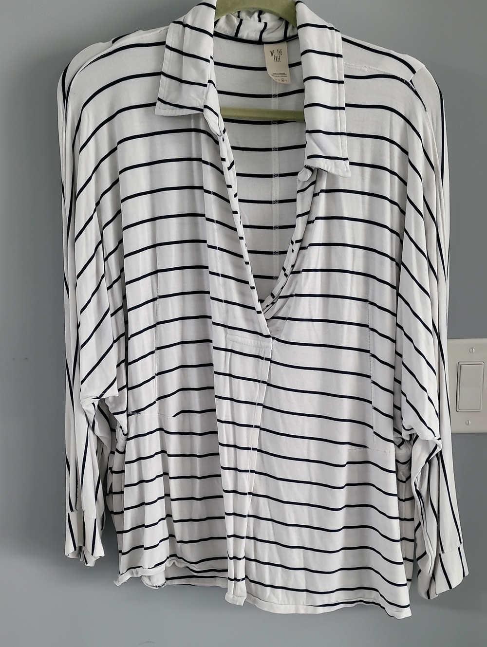 We The Free Black and White Striped Relaxed V-Neck Button-Down